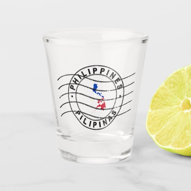 Vaso De Chupito Mapa de Filipinas, sello postal de pasaporte, (Anverso)