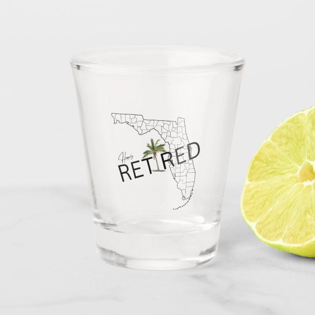 Vaso De Chupito Mapa de Florida felizmente retirado y palmera trop (Anverso)