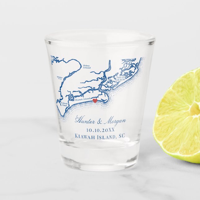 Vaso De Chupito Mapa de la isla de Kiawah Elegant Navy Blue Weddin (Anverso)