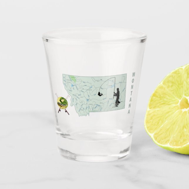 Vaso De Chupito Mapa de la pesca del río Montana (Anverso)