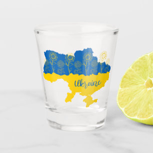 Vaso De Chupito Mapa de Ucrania con girasol y bandera ucraniana