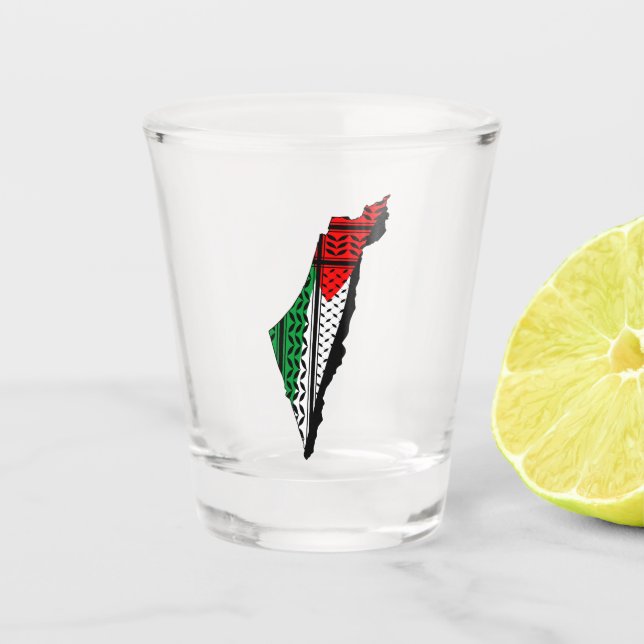 Vaso De Chupito Mapa palestino con bandera y patrón de Keffiyeg (Anverso)