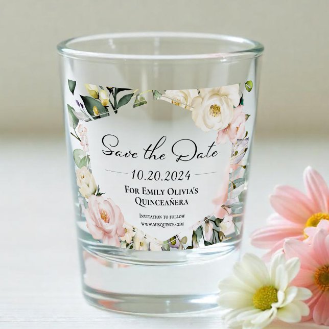 Vaso De Chupito Marco floral de mariposa Quinceanera Guardar la fe (Subido por el creador)