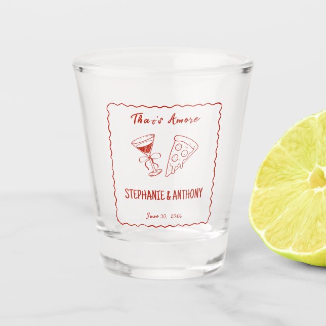 Vaso De Chupito Marco rojo caprichoso que es más Boda italiano (Anverso)