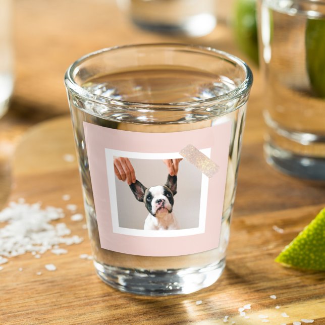 Vaso De Chupito Marco rosa pastel moderno | Foto personal de perro (Subido por el creador)