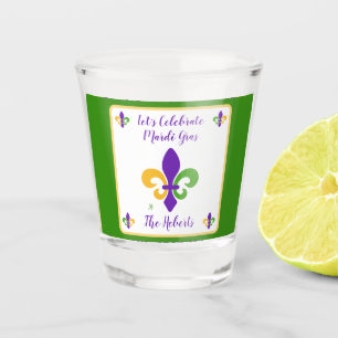 Vaso De Chupito Mardi Gras NOMBRE Verde Dorado Púrpura Fleur de Li