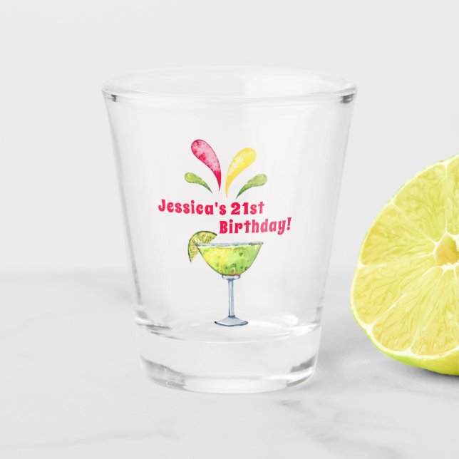 Vaso De Chupito Margarita de acuarela festiva | 21 cumpleaños (Anverso)