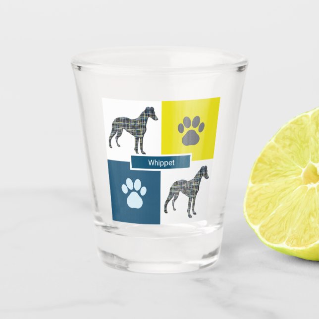 Vaso De Chupito Marioneta italiana Greyhound Silhouette Dog & Paw  (Anverso)