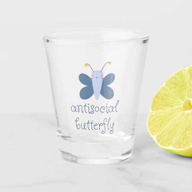 Vaso de Chupito Mariposa Antisocial – Mantequilla  (Anverso)