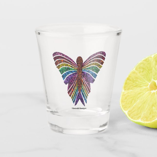 Vaso De Chupito Mariposa arcoiris - Vidrio caliente (Anverso)