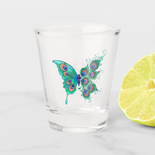 Vaso De Chupito Mariposa con plumas de pavo real verde