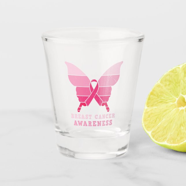 Vaso De Chupito Mariposa de sensibilización sobre el cáncer de mam (Anverso)