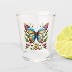 Vaso De Chupito Mariposa de vidrio coloreado con flores