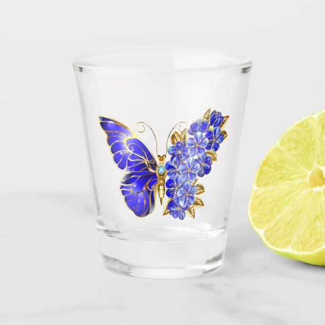 Vaso De Chupito Mariposa Flor Zafiro (Anverso)