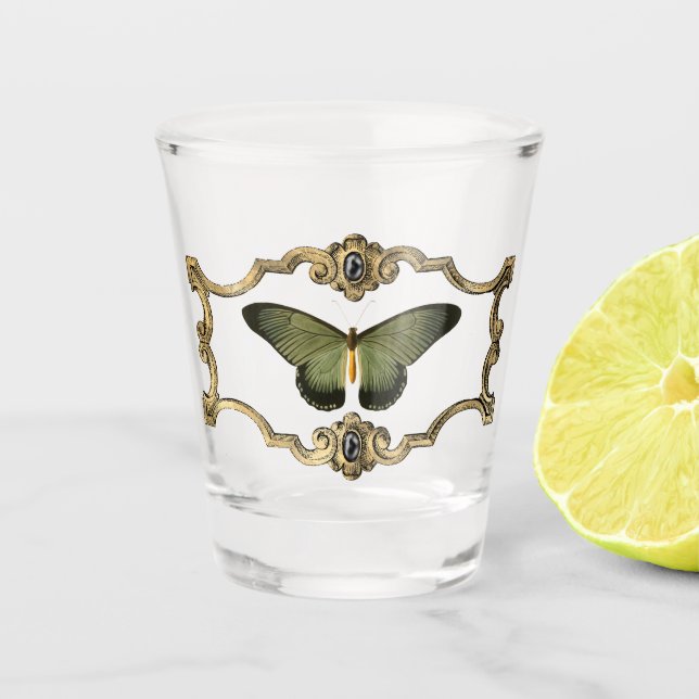 Vaso De Chupito Mariposa gótica negra y verde (Anverso)