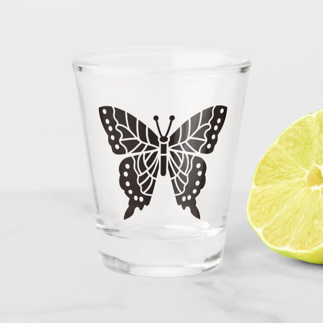 Vaso De Chupito Mariposa negra y blanca (Anverso)