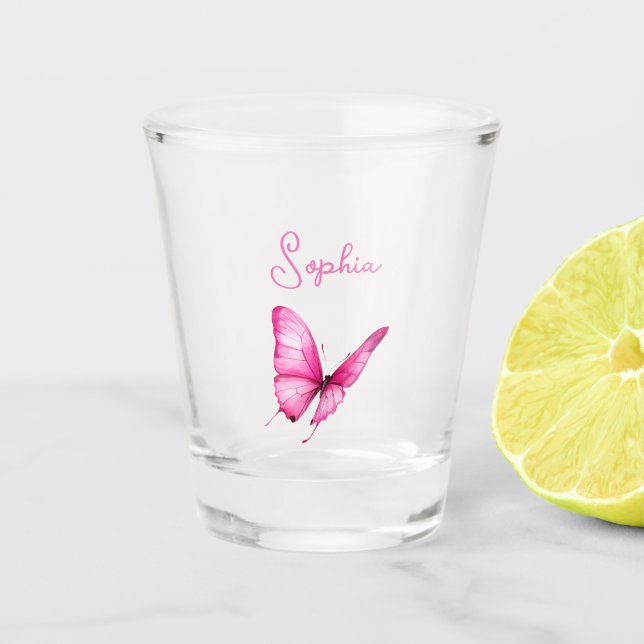 Vaso De Chupito Mariposa Rosa Chic Femenina (Anverso)