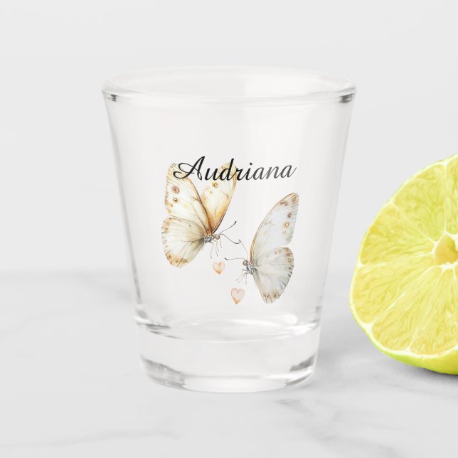 Vaso De Chupito Mariposas con corazones (Anverso)
