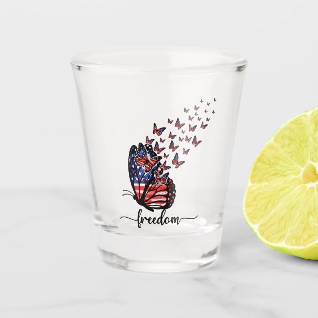 Vaso De Chupito Mariposas de Libertad | Rojo patriótico, blanco, a (Anverso)