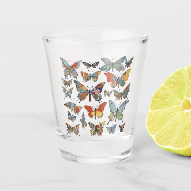 Vaso De Chupito Mariposas Floral Patchwork (Anverso)