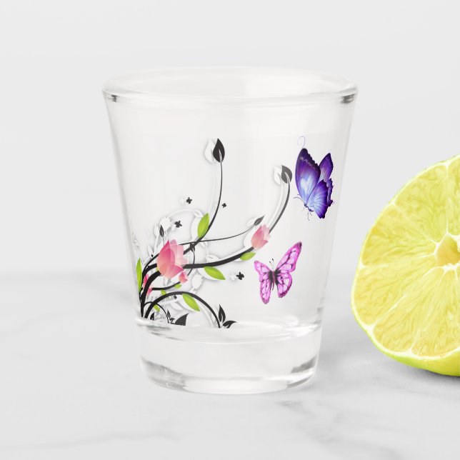 Vaso De Chupito mariposas florales vidrio de tiro (Anverso)
