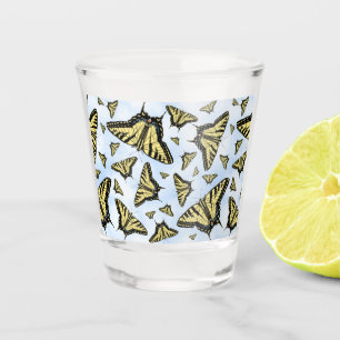 Vaso De Chupito Mariposas Swallowtail Amarillas Cielo Azul 