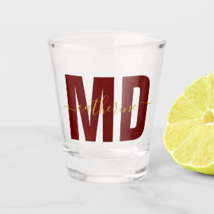 Vaso De Chupito Maroon y vidrio de disparo de oro Médica MD perso