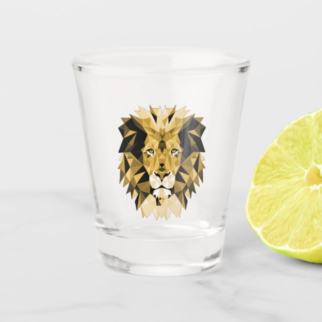 Vaso De Chupito Marrón de cabeza de león geométrica (Anverso)