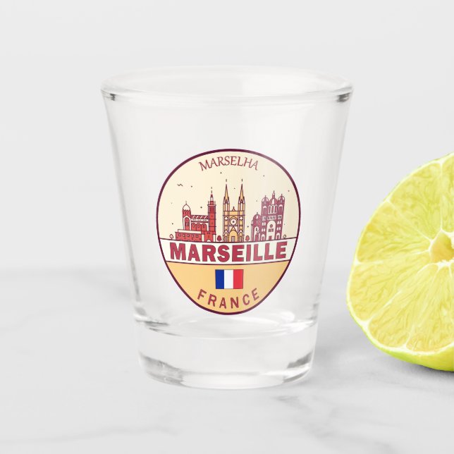 Vaso De Chupito Marseille France City Skyline Emblem (Anverso)