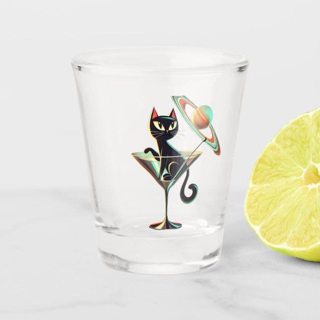 Vaso De Chupito Martini de gato negro de la era espacial futurista (Anverso)