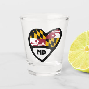Vaso De Chupito Maryland, bandera del estado de MD en el corazón,