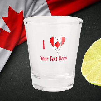 Vaso De Chupito Me (Corazón de Bandera Canadiense) Tu Texto Rojo