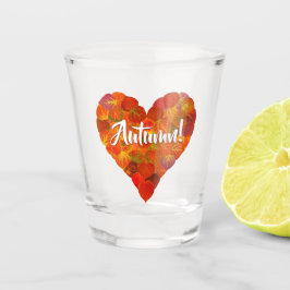 Vaso De Chupito Me Encanta El Otoño, Negrita—Corazón De Hojas Roja