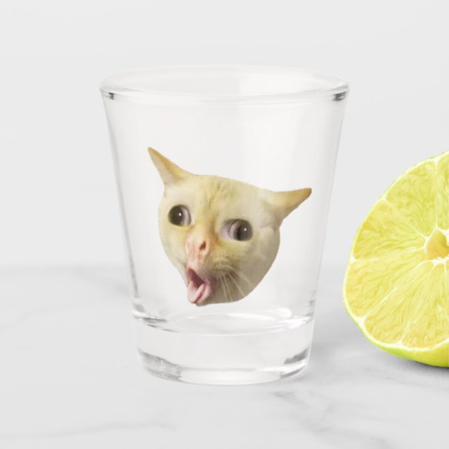 Vaso De Chupito Meme de gato para toser de vidrio caliente (Anverso)