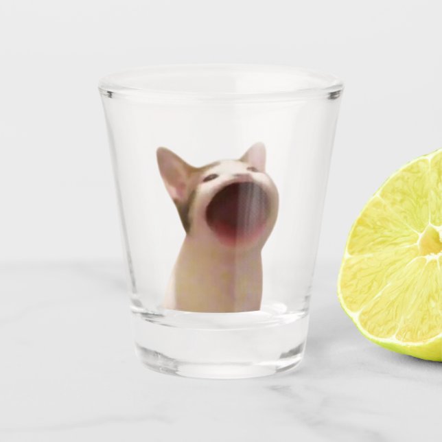 Vaso De Chupito Meme de gato pop de vidrio caliente (Anverso)