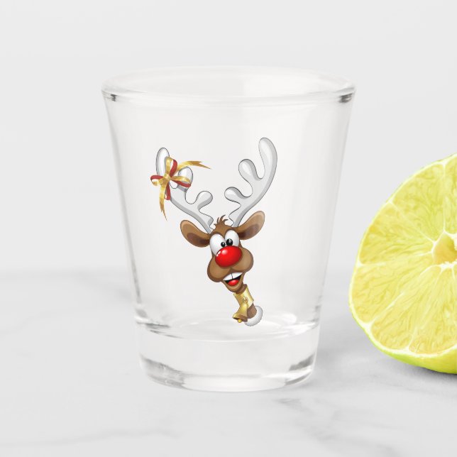 Vaso De Chupito Meme Divertido de Navidad de Reno Mirando (Anverso)