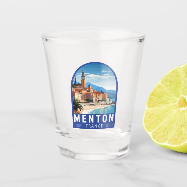 Vaso De Chupito Menton France Travel Art Vintage (Anverso)