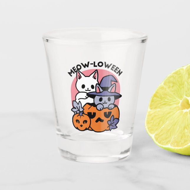 Vaso De Chupito Meow-Loween - Diseño de felinos Halloween (Anverso)
