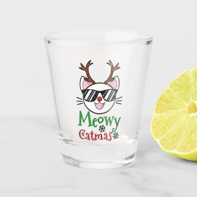 Vaso De Chupito Meowy Catmas Navidades Renos de Nariz Roja Gato Ki (Anverso)