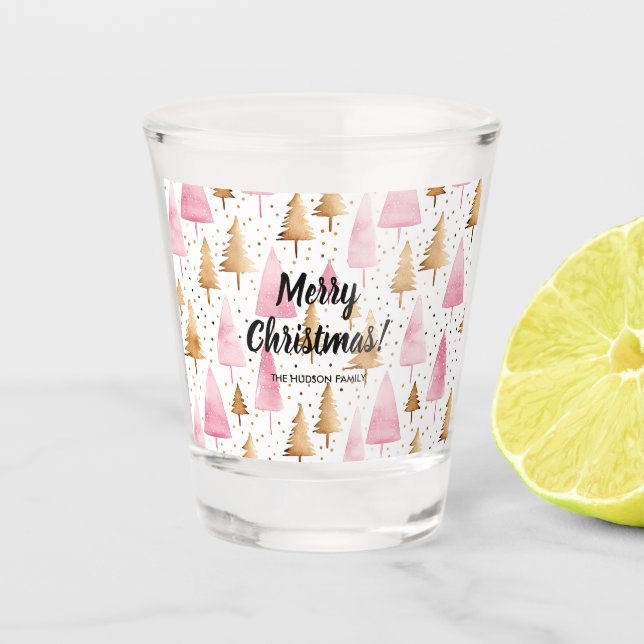 Vaso De Chupito Merry Christmas Gold Pink Tree (Anverso)