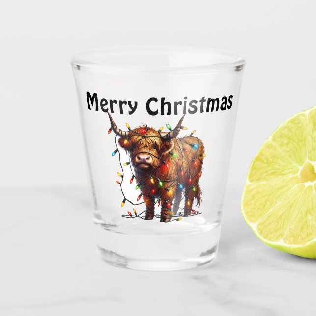 Vaso De Chupito Merry Christmas Highland Cow (Anverso)