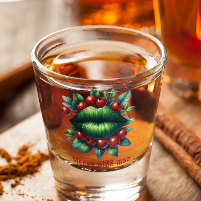 Vaso De Chupito Merry KISS-mas Green Lips Navidades rojos Berries (Subido por el creador)