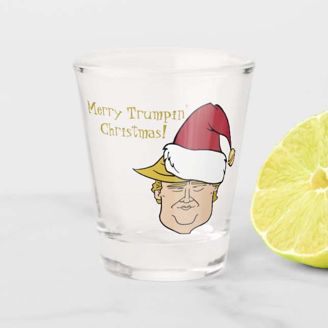 Vaso De Chupito Merry Maga Trump Navidades de vidrio caliente (Anverso)