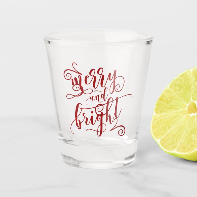 Vaso De Chupito Merry y Bright | Texto rojo decorativo (Anverso)