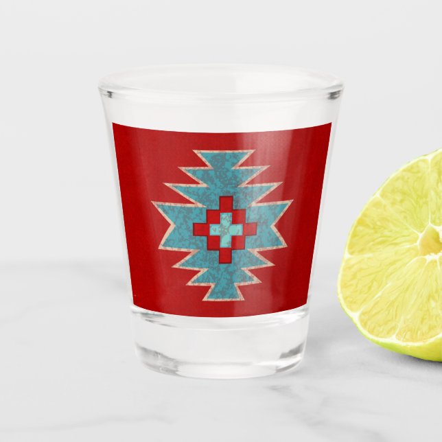 Vaso De Chupito Mesas del Suroeste Rojo y Turquesa (Anverso)