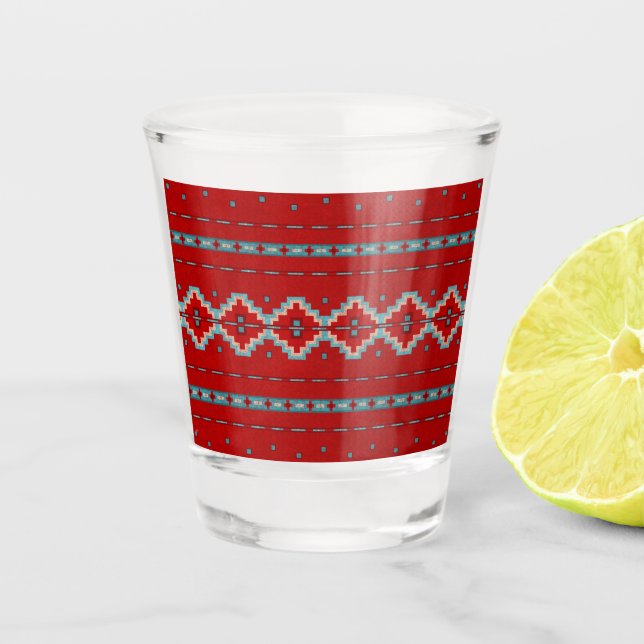 Vaso De Chupito Mesas del Suroeste Rojo y Turquesa (Anverso)