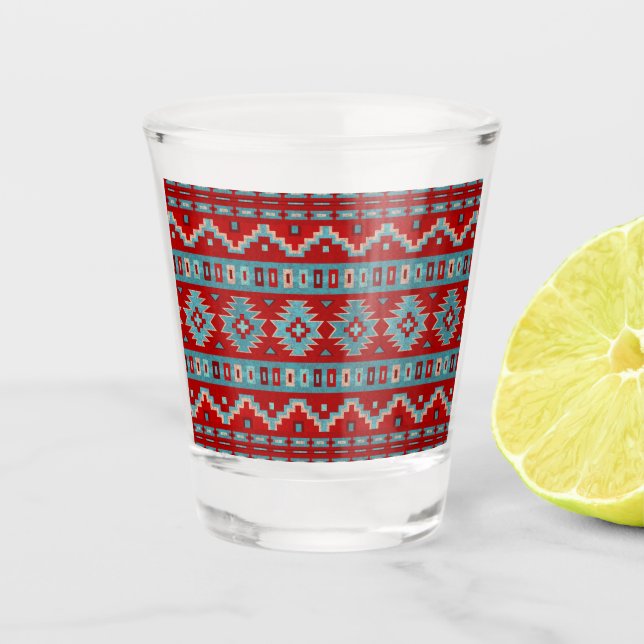 Vaso De Chupito Mesas del Suroeste Turquesa y Rojo (Anverso)