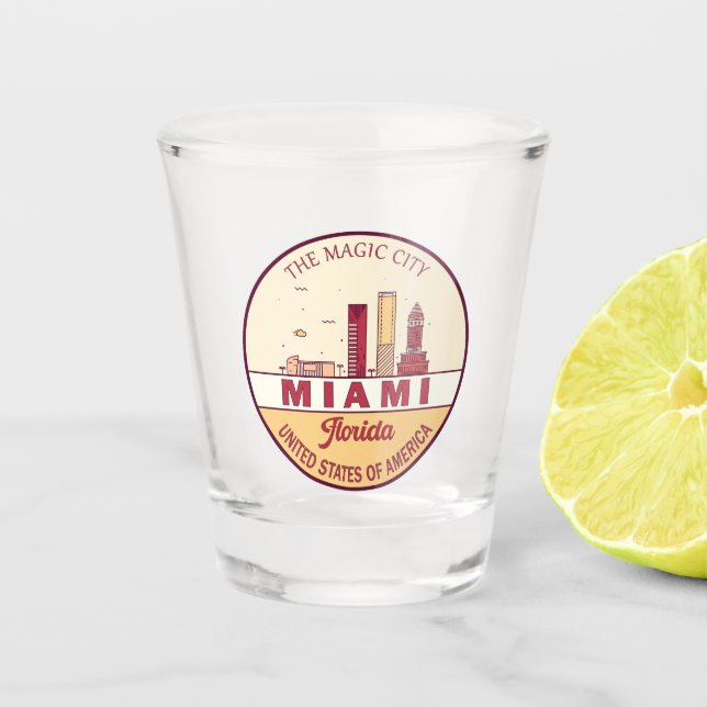 Vaso De Chupito Miami Florida City Skyline Emblem (Anverso)