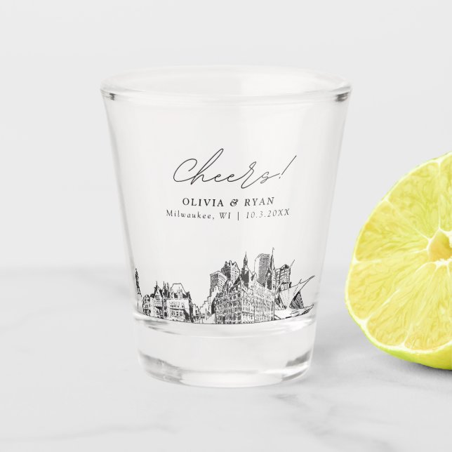 Vaso De Chupito Milwaukee Wedding Favor de Salud Personalizada (Anverso)