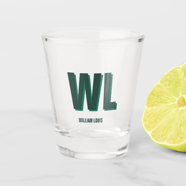 Vaso De Chupito Minimalist Emerald Green Personalized Monogram  (Anverso)